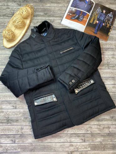 Куртка кашемировая со вставками из натуральной кожи крокодила    LUX-79703